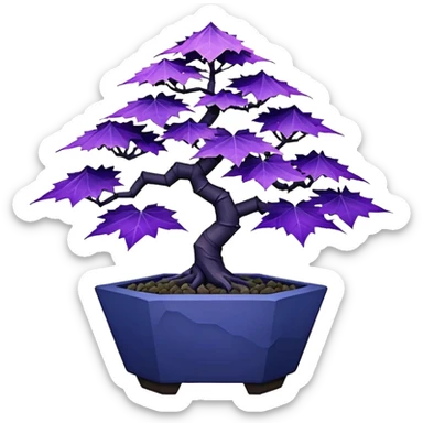  small short cascading black indigo bonsai pot plant purple  maple with triangular angular multi-hexagon faceted asymmetrical originally shaped body  sticker