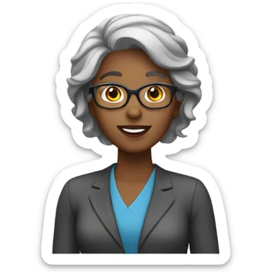 female Teacher with black hair with gray sticker