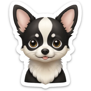 A black and white chihuahua emoji please with a thin white line on the center of head sticker