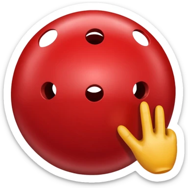red bowling ball with 3 finger holes in. a triangle sticker