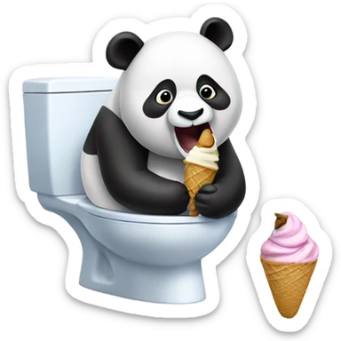 Panda eating ice cream while pooping on toilet sticker