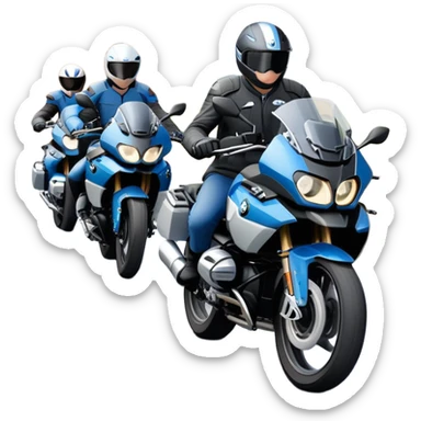 group of BMW motorcycles touring together on road sticker