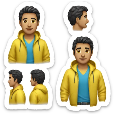 Hispanic guy in pink polo shirt and yellow rain jacket sticker