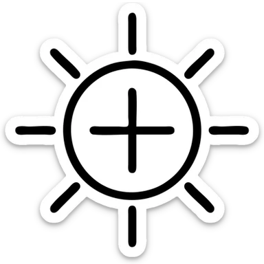 modern icon style silver or grey plus sign or sun symbol representing positivity sticker
