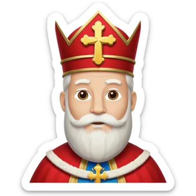 Sinterklaas met een lange witte baard en een meiter met een kruis erop sticker