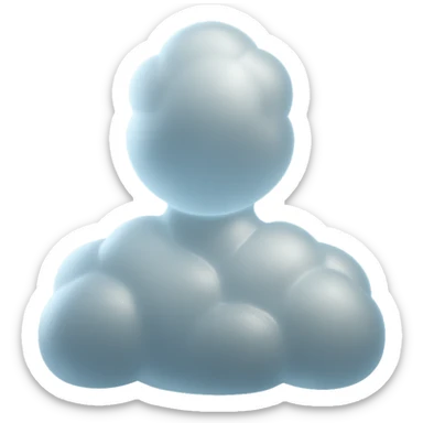 front-facing person composed entirely of white fluffy convex clouds, shoulders visible, matte glass style sticker