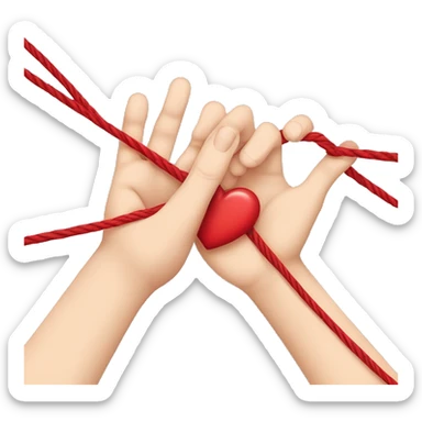 a hand with closed fingers except pinky finger and a red thread to show red thread tied up with love  string is tied like a heart  sticker