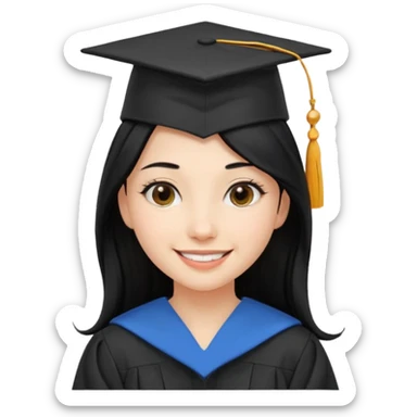 girl with long black hair with medicine degree and the tipical hat of college sticker