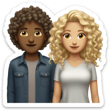 Tan skin curly hair girl with brown eyes with blonde guy with grey eyes sticker
