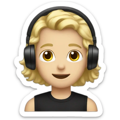 A blond boy with a black tank shirt and a black headset sticker