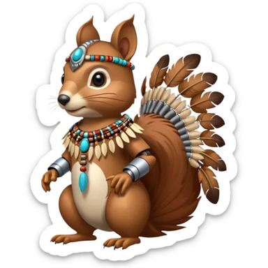 Full Robotic squirrel wearing native American regalia with feathers and beads sticker
