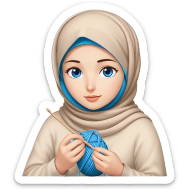 Turkish beautiful finish Konya girl blue eyes with moonshine hijab does knitting  sticker