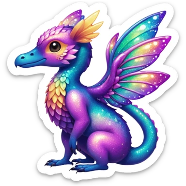 Randomly-colored gradients-colored cute fuzzy realistic glittery Randomly-faerie-drake-colored sparkly exotic Fakémon-creature sticker