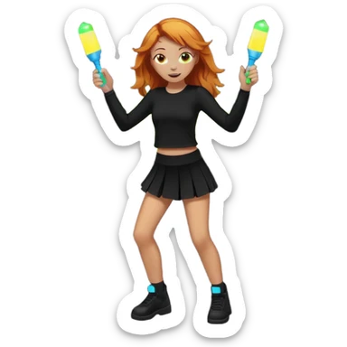 Ginger girl dancing at a rave. Full body, wearing dark colours sticker
