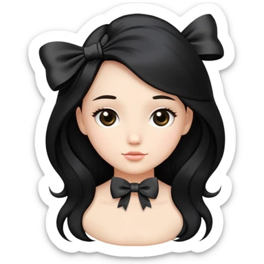cute round face with long black silk hair and a bow on the side sticker