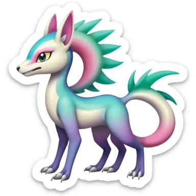 Colorful gradients-colored Meloetta-Sergal-Palkia-hybrid-fusion-Fakémon-creature, full body sticker