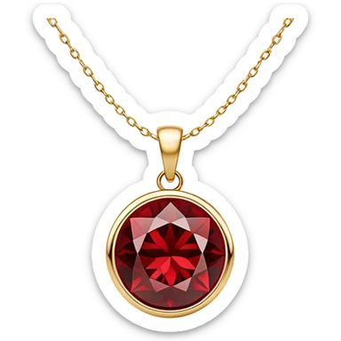 polished round red garnet pendant suspended from a delicate gold chain, glowing with warmth and magic sticker