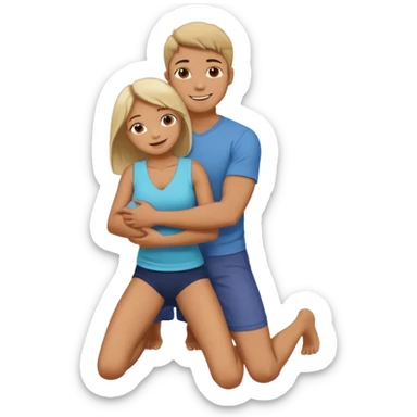 A kneeling male is holding female who’s wrapped around them—arms around the neck and legs around the waist—in a tight embrace. sticker