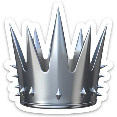 A spiked crown emoji made of silver chrome, sharp yet rounded metallic spikes, glossy reflections, aggressive luxury swag aesthetic, iOS emoji style, centered, clean white background sticker