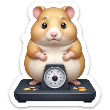 fat hamster big belly stepping on a broken scale looking guilty with a tear sticker