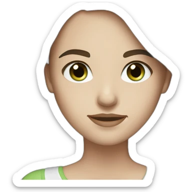White woman who wears black, has dark brown long hair, light green eyes and freckles sticker