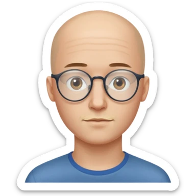 он лысый должен быть очень молодой парень лет 18 , очень тонкие очки, а так же борода нужно прямо еще моложе

 sticker