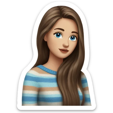 beautiful woman, long straight brown hair, blue eyes, striped knit sweater sticker