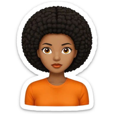 black afro hair in nonsmiling woman with orange shirt sticker