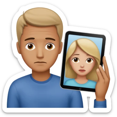 A man looking at a picture of his girlfriend but sad cause he’s missing her  sticker