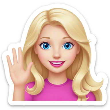 A beautiful blonde girl with long hair, blue eyes, pink lips and a sweet smile  arm hello sticker
