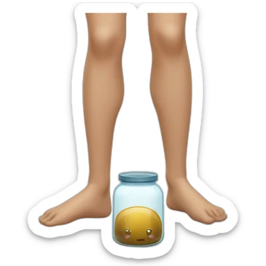 human legs standing on the floor with an empty transparent jar between them,outside,to the left and to the right,front view sticker