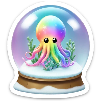 Kawaii rainbow pastel bedazzled squid in a garden snow globe  sticker