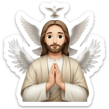 Jesus praying hands with a dove of peace flying above sticker