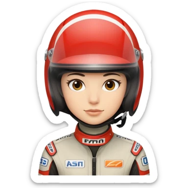 A light-skinned person with short dark hair, wearing a racing helmet and an oval face with a neutral look. sticker