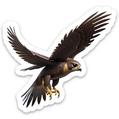 cinematic-peragrin falcon-realistic-full-body-diving-emoji,-sleek-aerodynamic-frame-plummeting-through-the-air-with-lightning-speed,-razor-sharp-talons-poised-for-the-strike,-feathered-wings-angled-for-maximum-precision,-keen-dark-eyes-locked-onto-its prey sticker