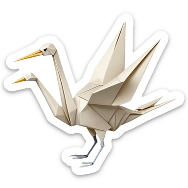 Cinematic Realistic Origami Crane Emoji, featuring a beautifully folded paper crane with crisp, delicate edges and intricate creases. The elegant structure casts soft shadows under warm, natural lighting, with a subtle texture of fine paper enhancing its serene and symbolic presence. sticker