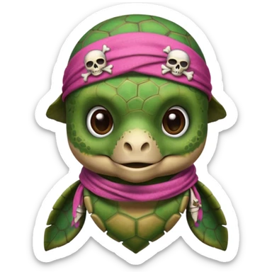 cute sea turtle wearing a pink pirate skull scarf sticker