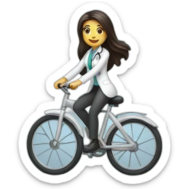 long and dark hair female doctor riding a shiny bicycle sticker