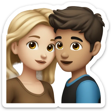white girl with light brown hair and blue eyes kissing a medium skin tone boy with black hair and brown eyes sticker