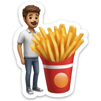 guy gifting french fries bouquet insteasd of flowers sticker