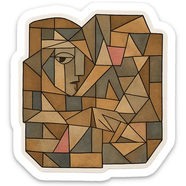 pink sticker, cubist abstraction style, geometric shapes sticker
