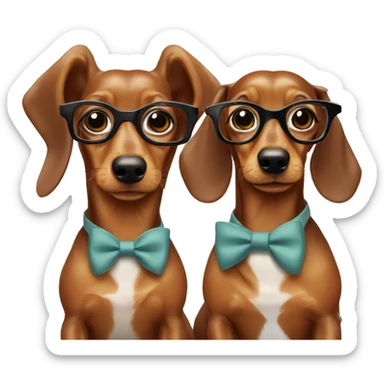 Two girl dachshunds in suits with glasses and bows sticker