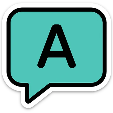 teal chat box bubble with an A for answer, modern icon style, clean and friendly sticker