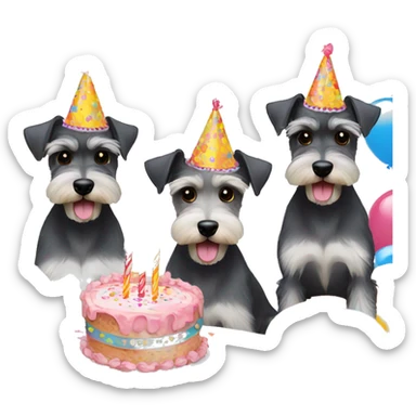 3 mini schnauzers celebrating birthday  sticker