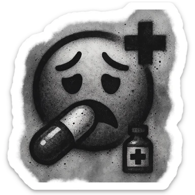 graffiti emoji, medicine theme, humid and foggy atmosphere, monochromatic colors, high contrast, bold and striking spray paint effects, modern style sticker