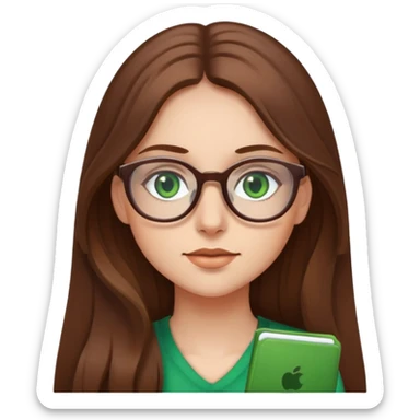 Girl long brown hair, green eyes, glasses sticker