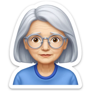 Old lady with medium long silver hair blue framed glasses sticker