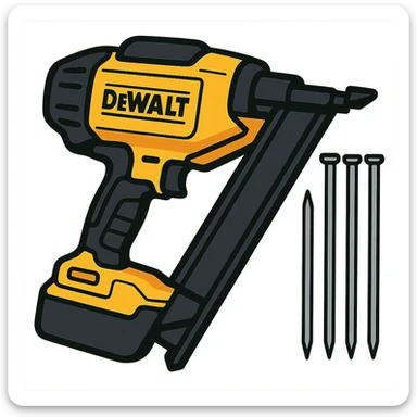 cartoon style DeWalt nail gun, yellow and black, with nails sticker