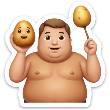 fat guy holding up a shining potato sticker