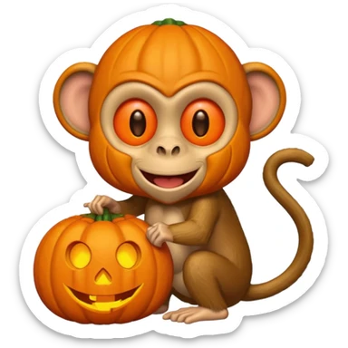 twitter emoji style monkey with jack o lantern as head sticker